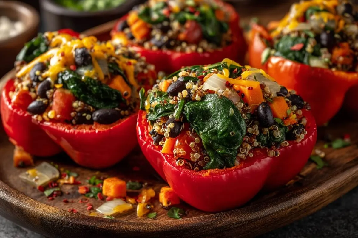 Quinoa Auflauf: Überbackene Paprika mit Gemüsefüllung
